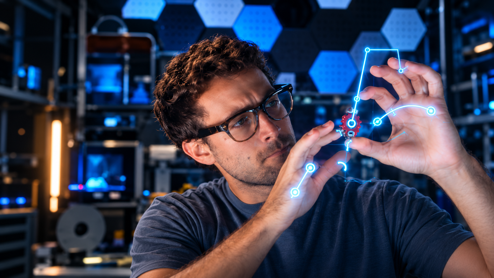 Kevin Coda calibrating a holographic gear in the Concept Bytes workshop